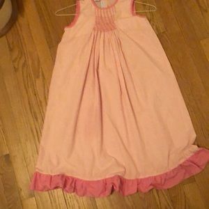 Girls pink and white striped dress with smocking